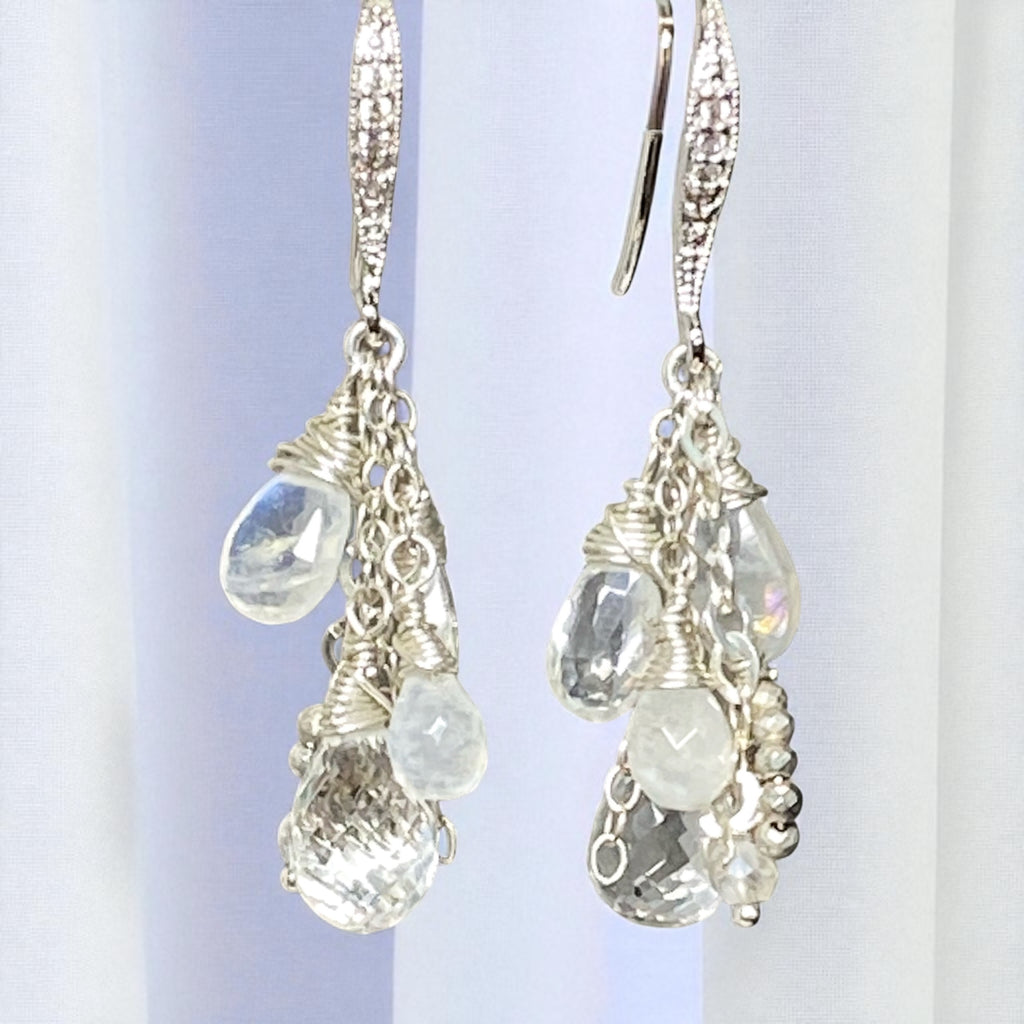 Crystal Quartz Dangle Earrings Sterling Silver Moonstone