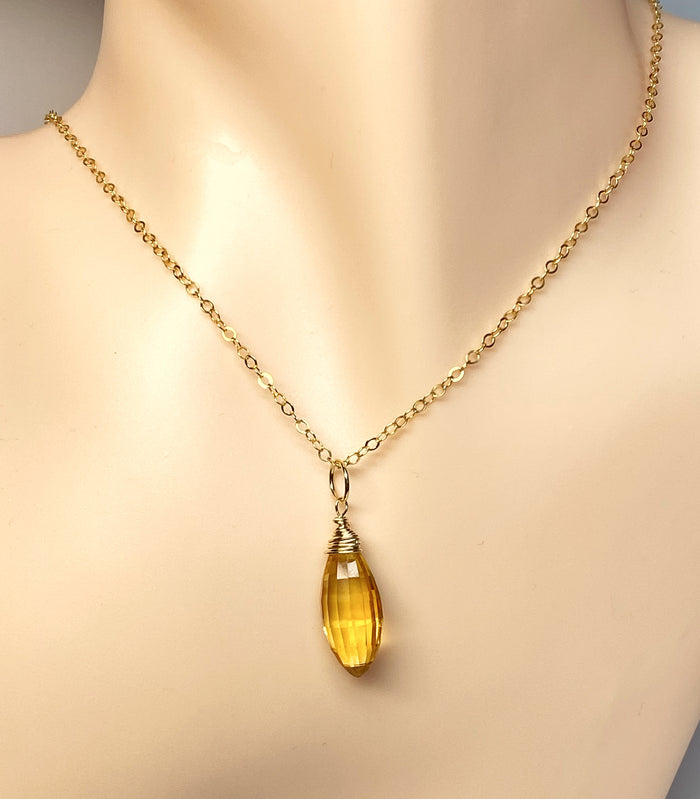 Citrine Gemstone Pendant 14 kt Gold Fill Chain