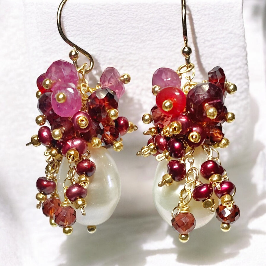 Red, White, Sapphire, Opal and Pearl Earrings 2