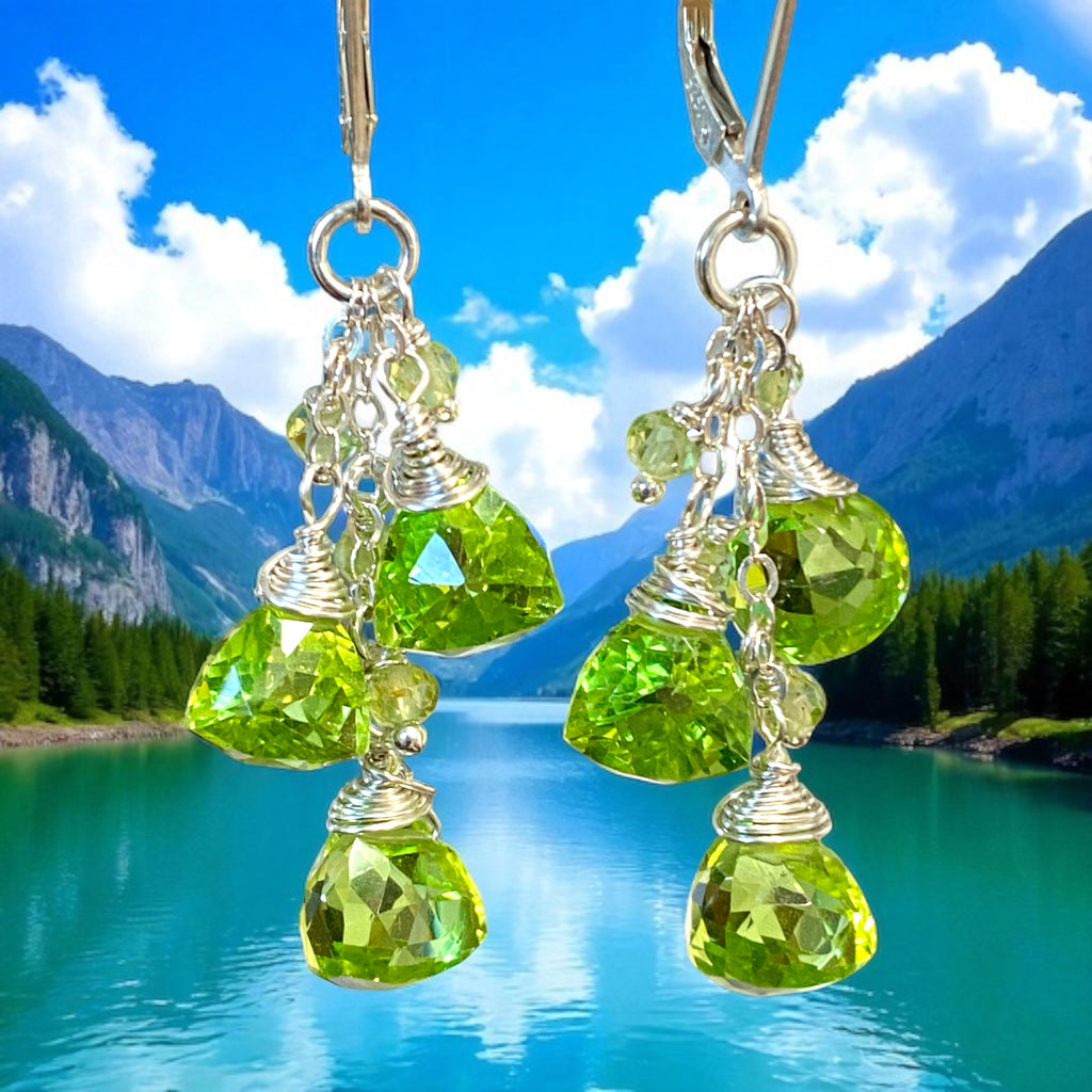 Peridot and Quartz Dangle Earrings Sterling Silver
