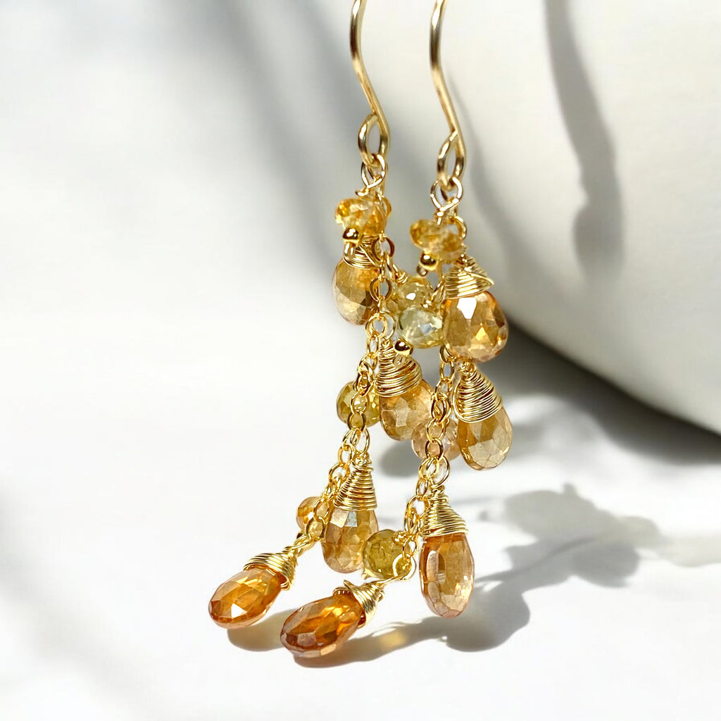 Golden Topaz and Natural Zircon Dangle Earrings Gold Fill 3