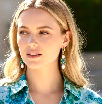 Pearl Blue Opal London Blue Topaz Cluster Earrings Sterling Silver Statement Black Tie - Doolittle