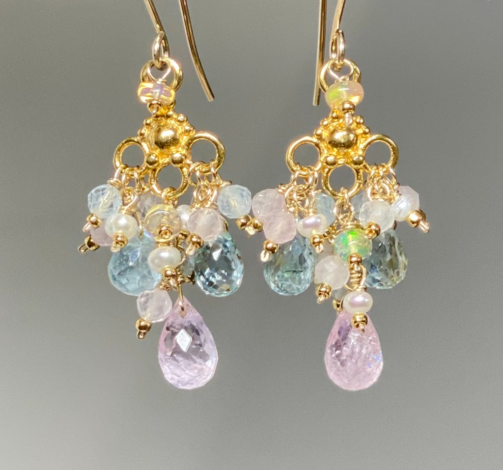 Aquamarine Dangle Chandelier Earrings in Gold Fill
