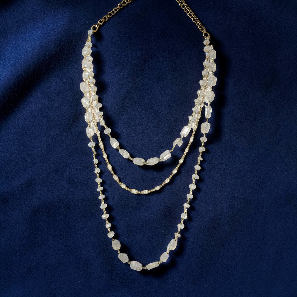 Rainbow Moonstone Triple Strand Long Necklace - Doolittle