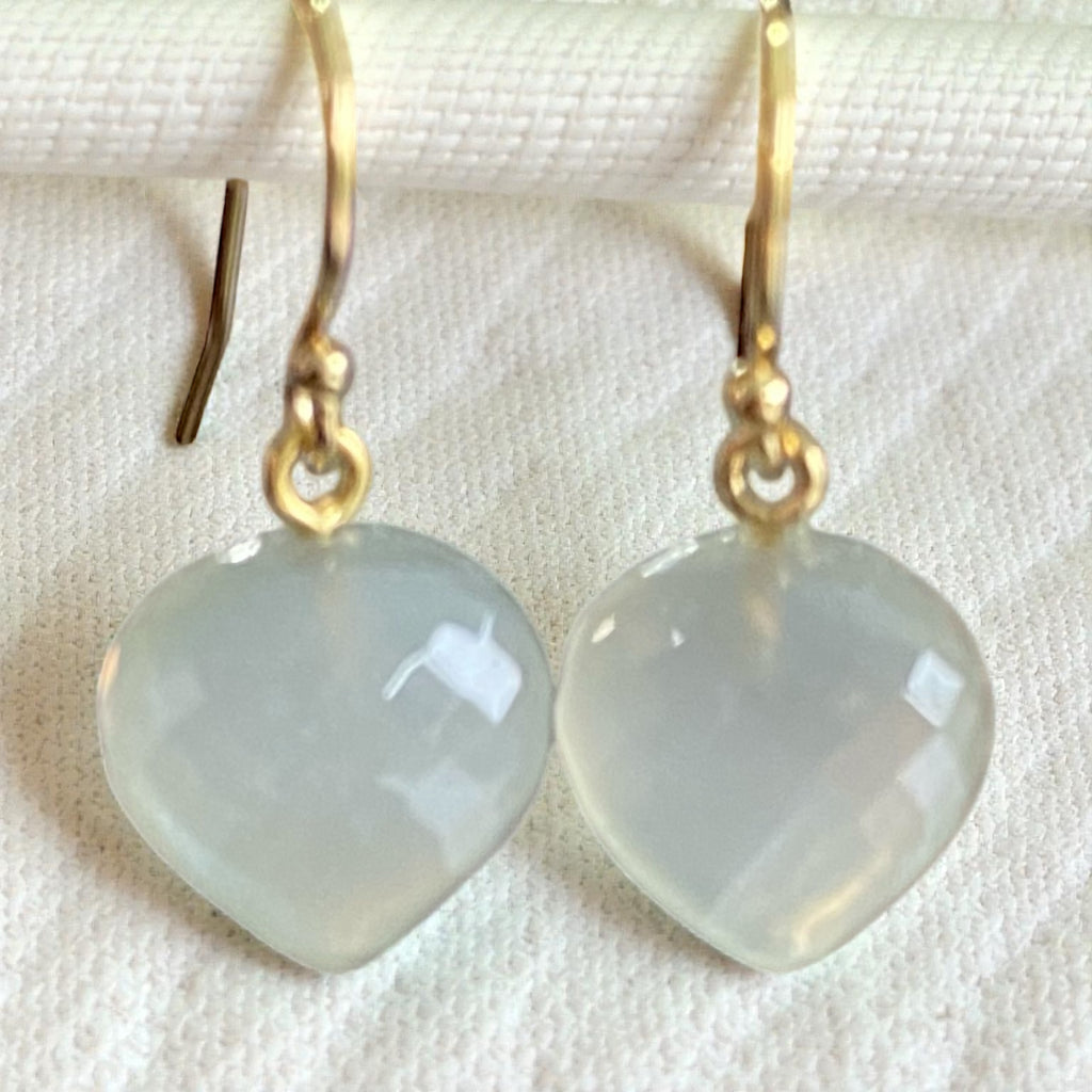 Grey Moonstone Gemstone Heart Dangle Earrings 14k Gold Fill