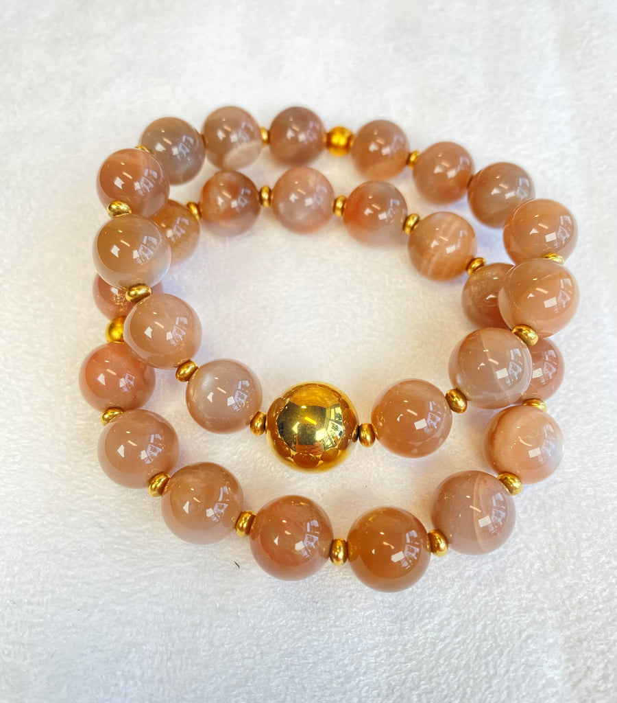 Chocolate Moonstone Stretch Bracelet Set of 2 with Gold Fill