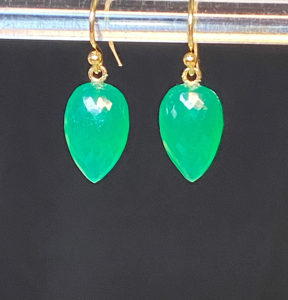 Green Onyx Flat Briolette Long Drop Earrings 14k Gold Fill