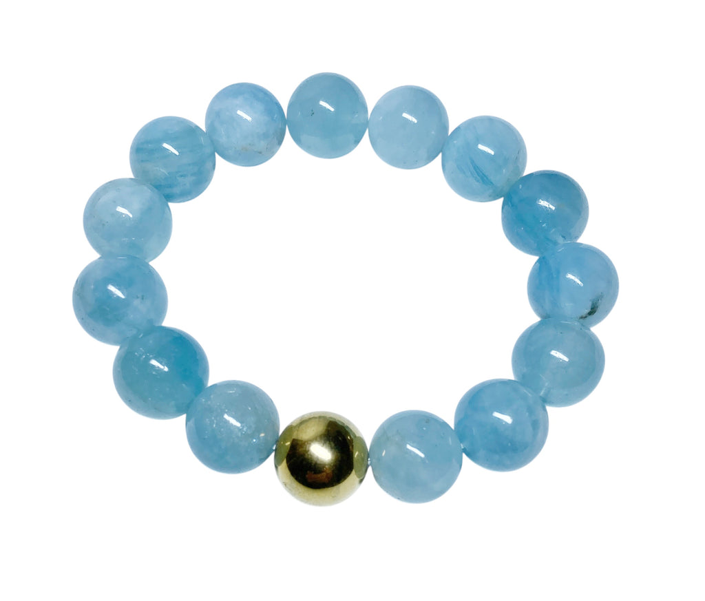 Blue Aquamarine Stretch Stacking Bracelet Gold