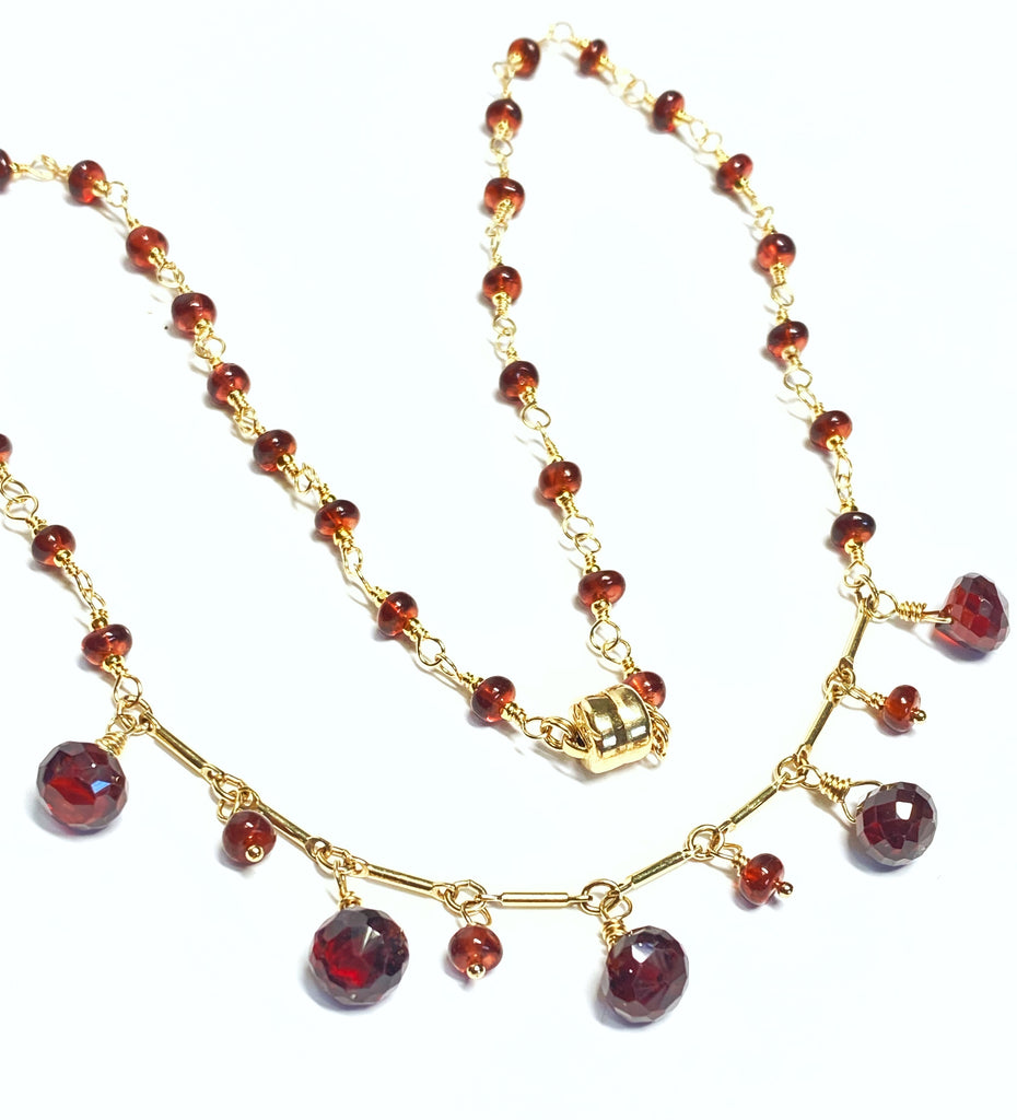 Red Garnet Gold Fill Dangle Necklace