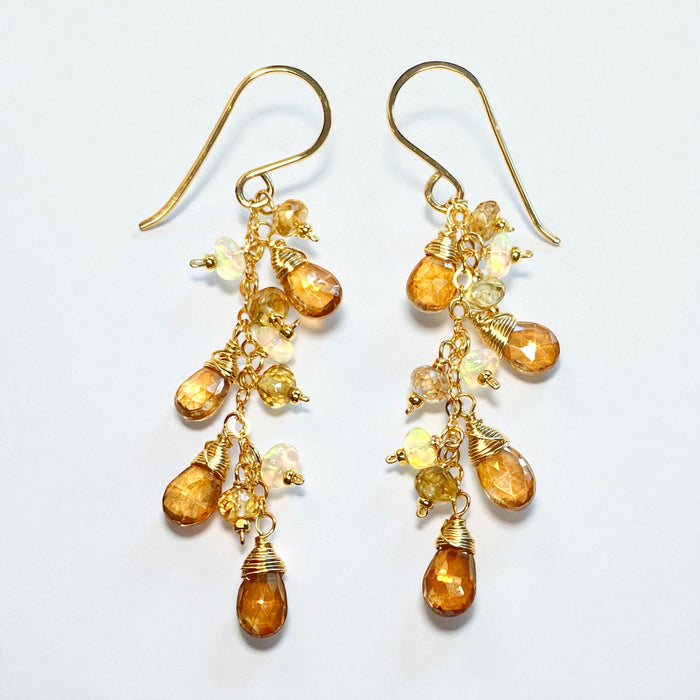 Golden Topaz and Natural Zircon Dangle Earrings Gold Fill 4