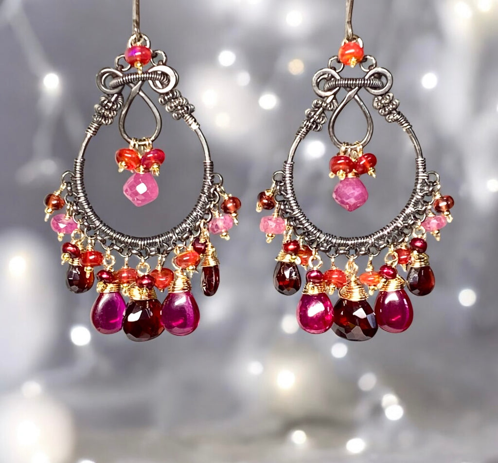 CUSTOM ORDER for Sandra H - Red Gemstone Chandelier Earrings