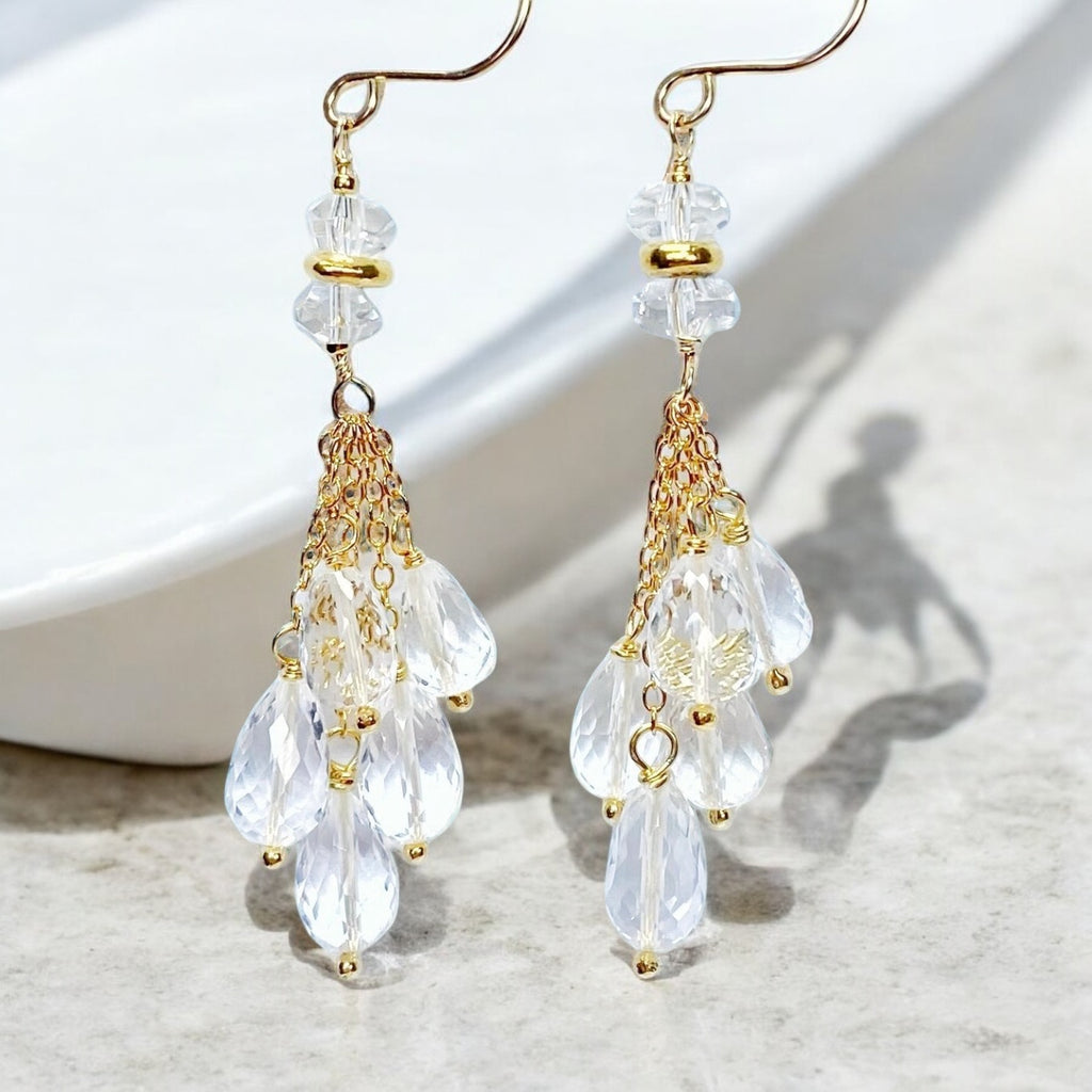 Crystal Quartz Tassel Earrings, Gold Fill