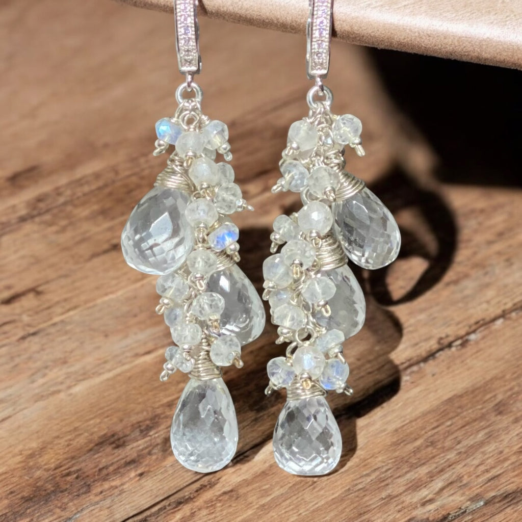 Crystal Quartz Sterling Silver Dangle Bridal Wedding Earrings