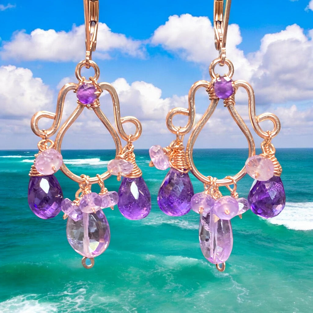 Lavender Pink Amethyst Gemstone Chandelier Earrings Rose Gold Fill - Doolittle