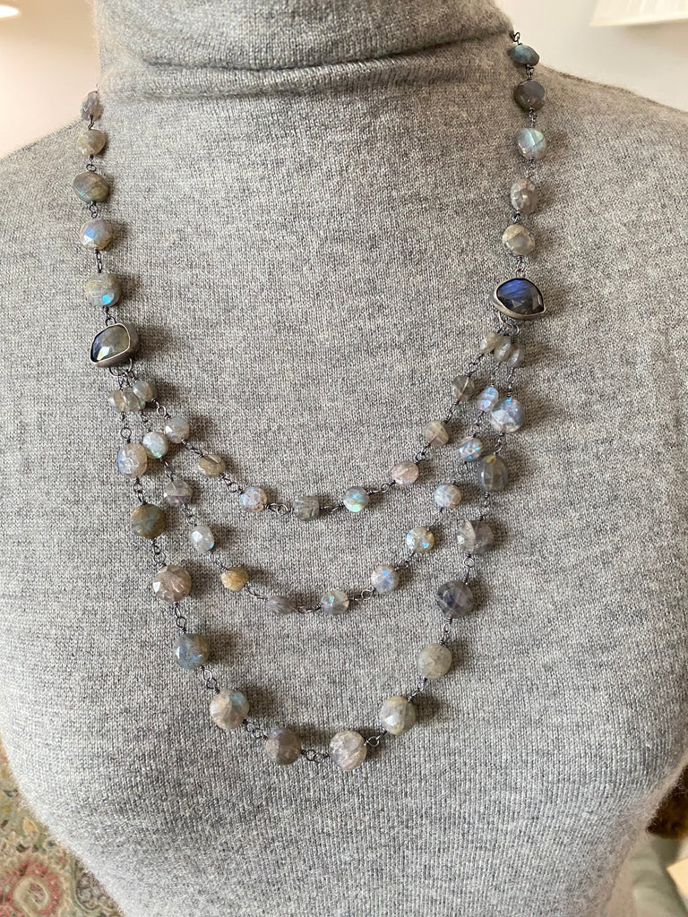 Labradorite Multi-strand Necklace Oxidized Sterling Silver