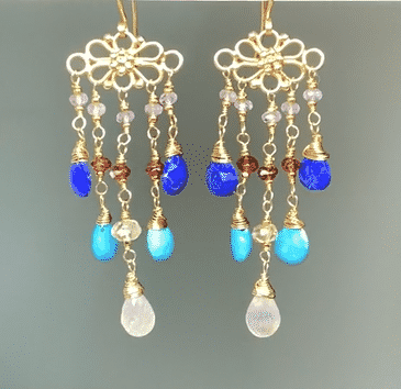Turquoise, Blue Lapis, Moonstone and Garnet Chandelier Earring - Doolittle