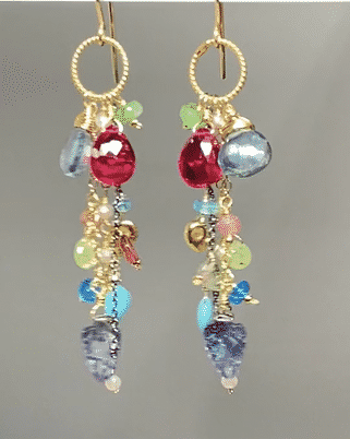 hot pink red topaz with colorful gemstone dangles on mixed metal chains