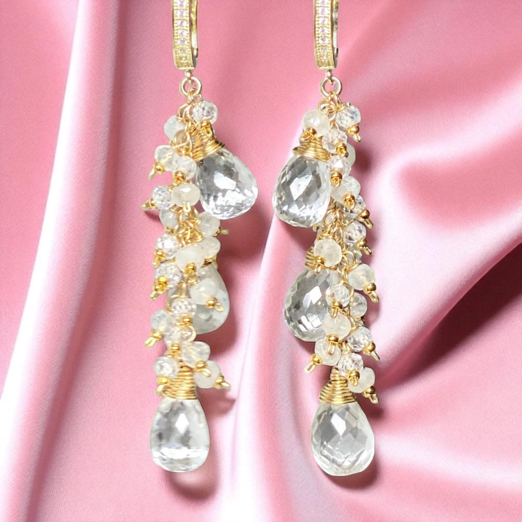 Crystal Quartz Bridal Wedding Earrings 14 kt Gold Fill