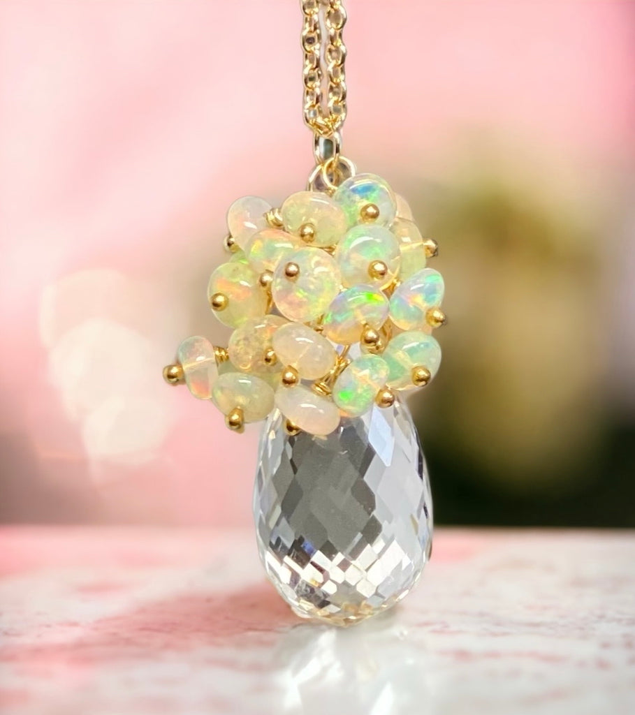 Clear Crystal Quartz Opal Cluster Pendant Necklace - Doolittle