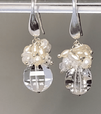 Cut Crystal Quartz, Keishi Pearl Cluster Earrings, Sterling Silver - Doolittle