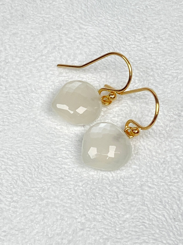 White Moonstone Gemstone Heart Dangle Earrings 14k Gold Fill