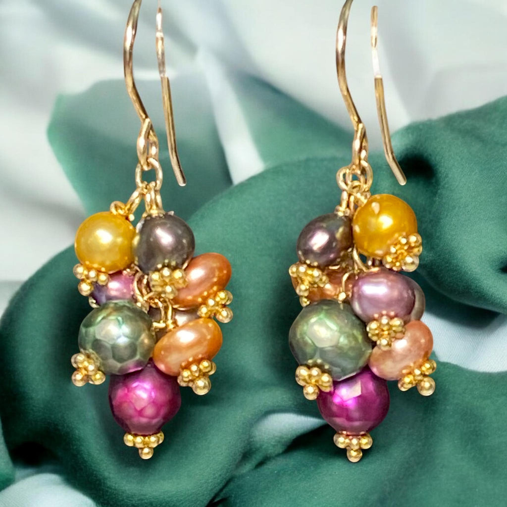 Multi-color and Laser Faceted Pearl Dangle Earrings Gold - Doolittle