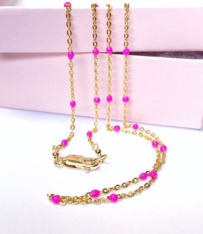 Dainty 14 kt Gold Filled Chain with Pink Drops