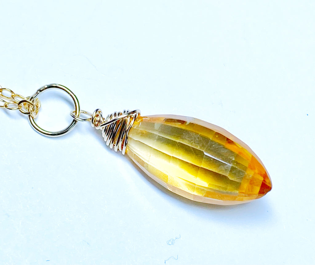 Citrine Gemstone Pendant 14 kt Gold Fill Chain