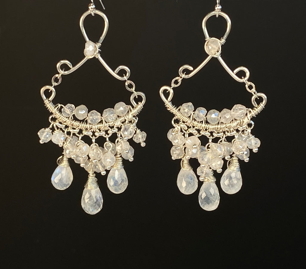 Sterling Silver Moonstone Bridal Wedding Chandelier Earrings - Doolittle