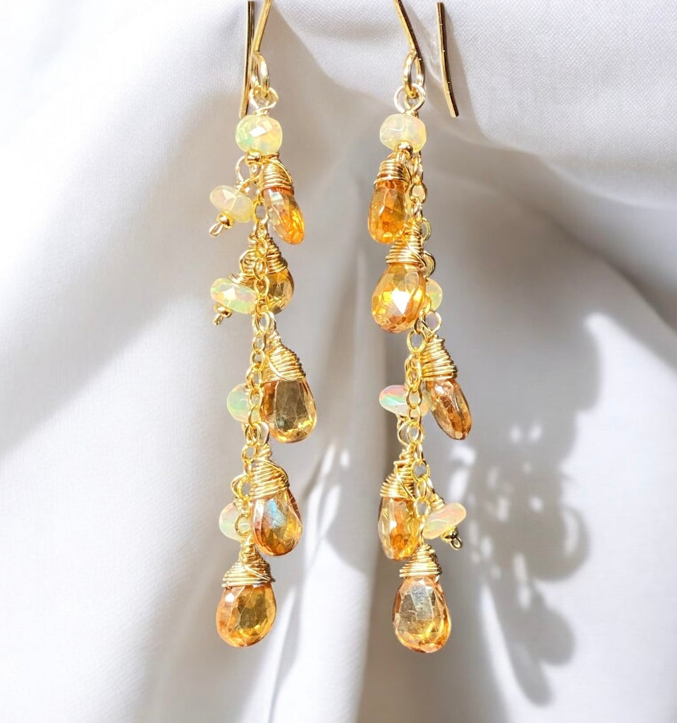 Golden Topaz and Ethiopian Opal Dangle Earrings Gold Fill 2