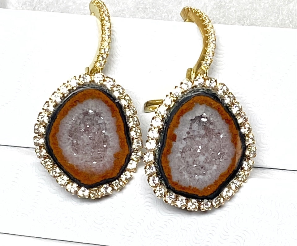 Grey Russet Tabasco Geode Druzy Earrings Diamond Style Dangle Earrings