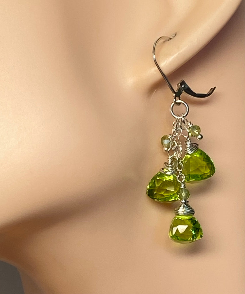Peridot and Quartz Dangle Earrings Sterling Silver