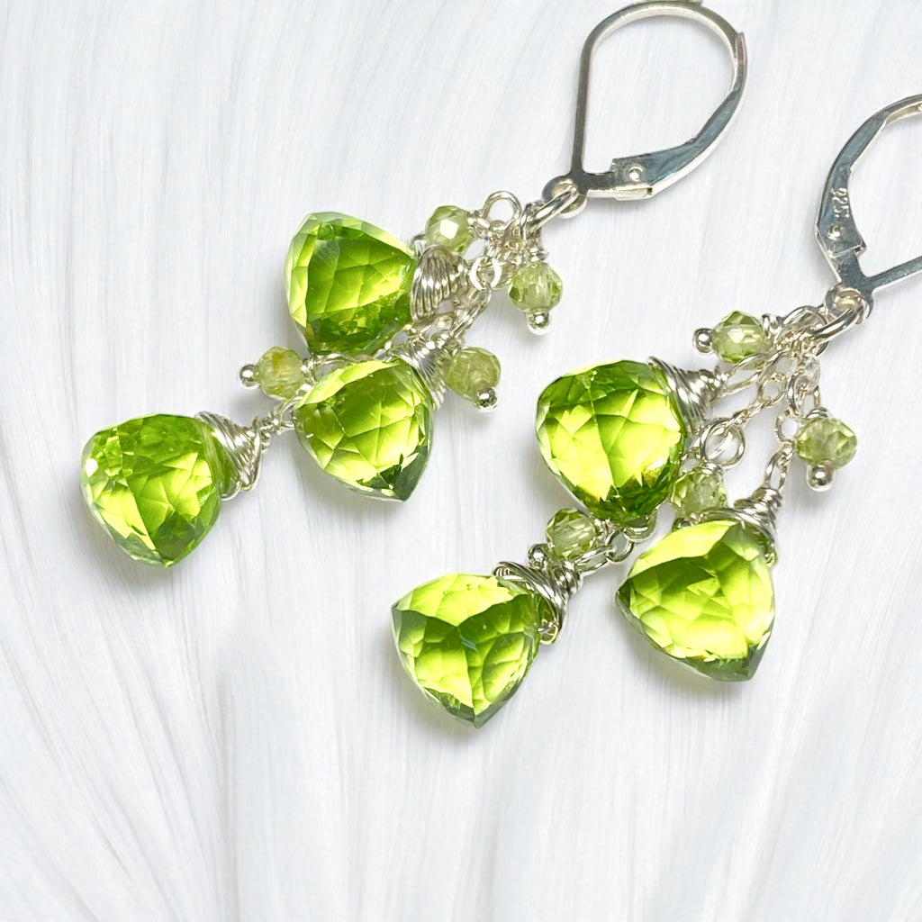 Peridot and Quartz Dangle Earrings Sterling Silver
