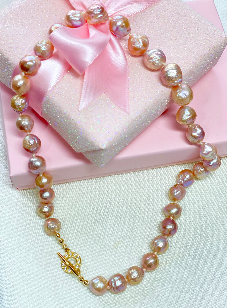 Blush Pink Metallic Edison Pearl Silk Knotted Necklace