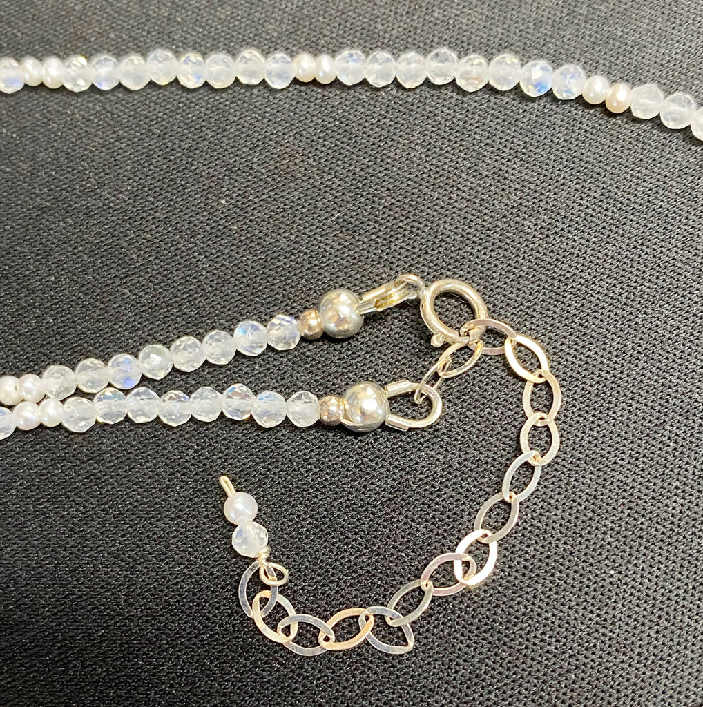 Dainty Rainbow Moonstone Pearl, Ice Quartz Pendant Bridal Necklace