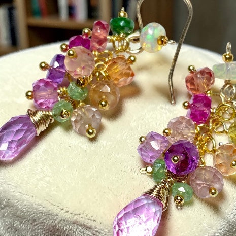 Padparadscha Sapphire Dangle Earrings, Pink Mystic Topaz, Gold Fill - Doolittle