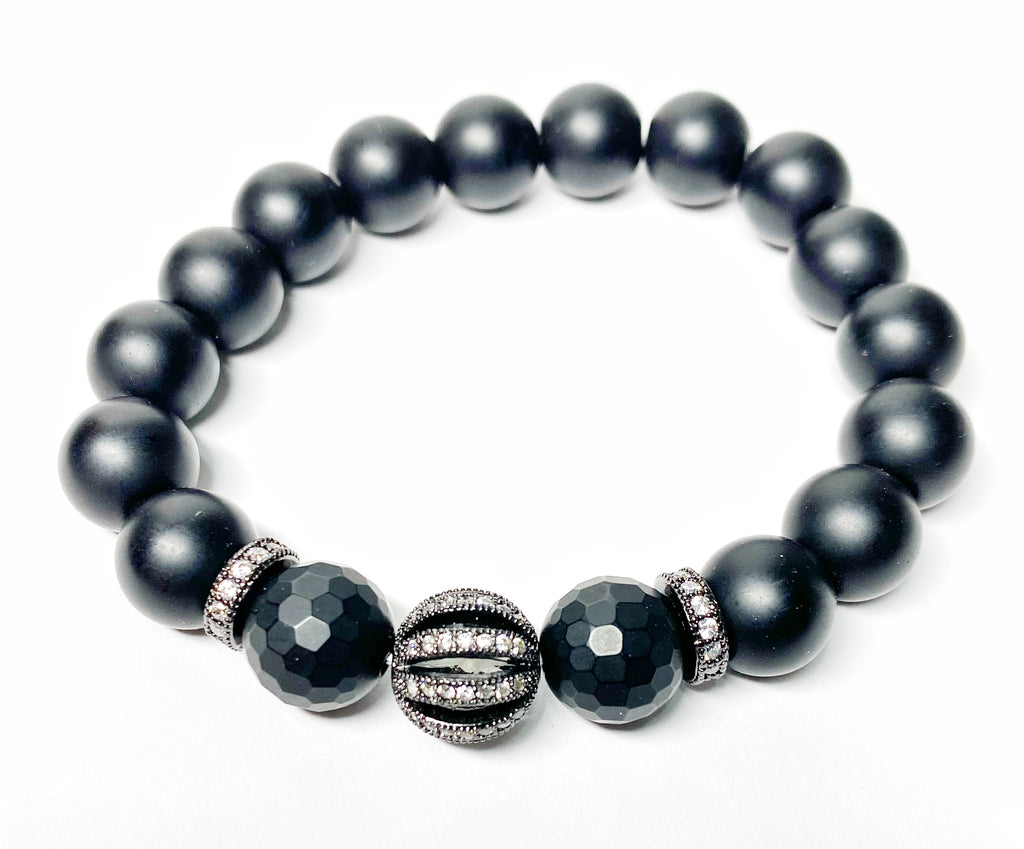 Black Onyx Stretch Bracelet with Black Pave CZ