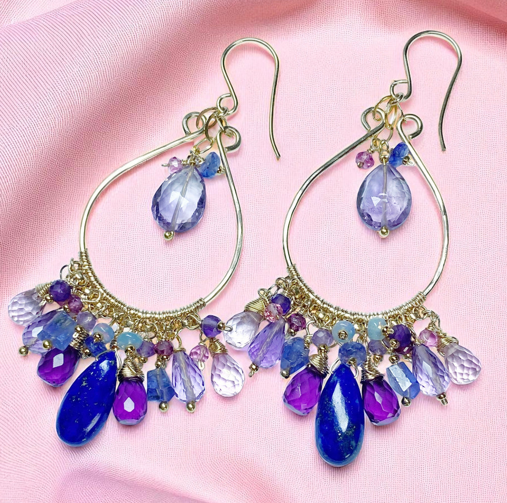 Gemstone Statement Chandelier Earrings in Pink, Lavender, Blue, Purple 3