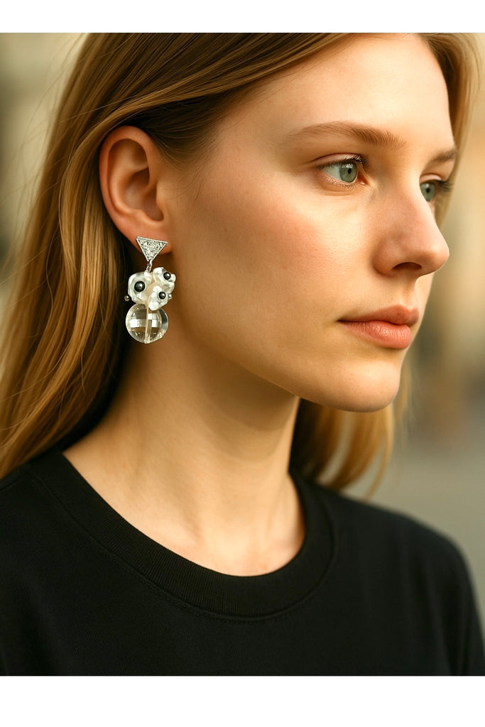 Clear Crystal Quartz Wedding Earrings Sterling Silver Black Spinel Post Earrings