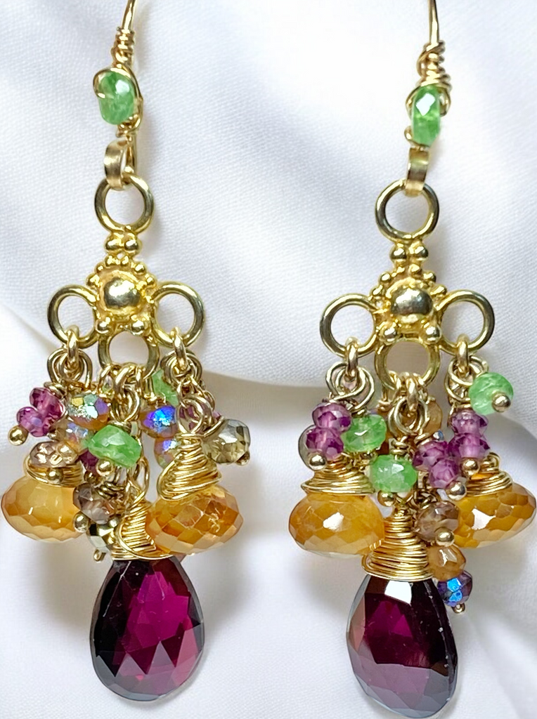 Garnet Chandelier Earrings Gold Vermeil