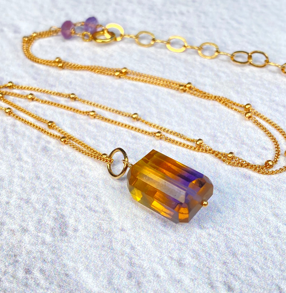Ametrine Pendant Necklace on 14k Gold-Filled Satellite Chain