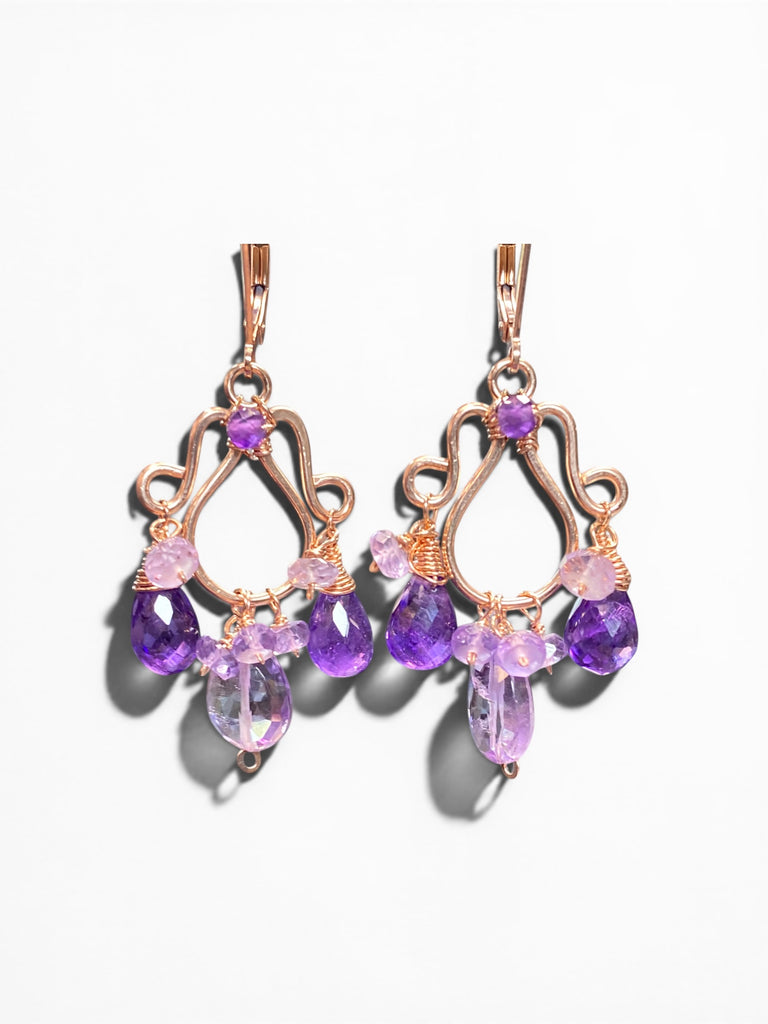 Lavender Pink Amethyst Gemstone Chandelier Earrings Rose Gold Fill - Doolittle