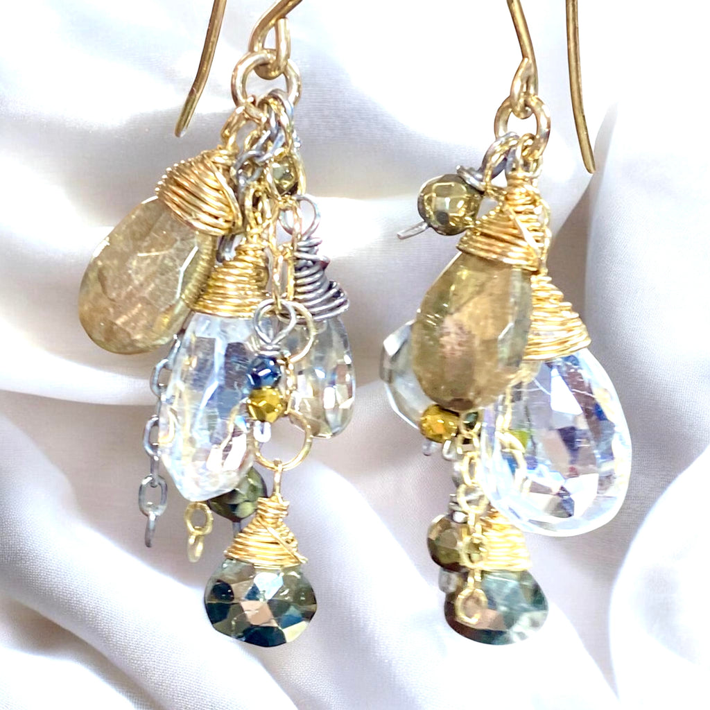 Crystal Quartz and Gold Mixed Metal Dangle Earrings - Doolittle