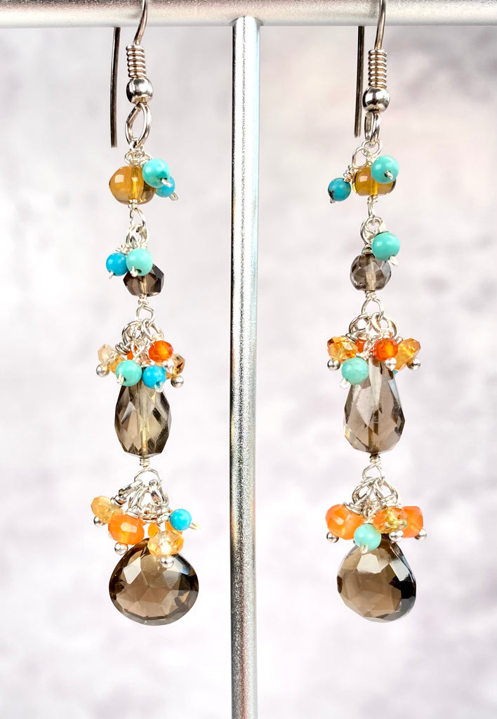 Smokey Quartz Dangle Earrings Sterling Silver, Boho Style - Doolittle