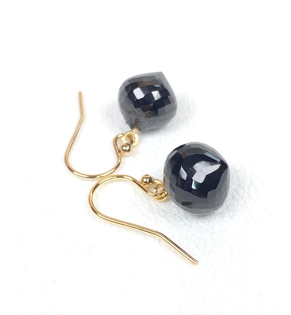 AAA Black Spinel Faceted Onion Briolette Dangle Earrings 14k Gold Fill