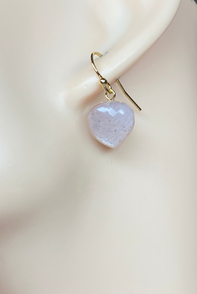 Silver Pink Moonstone Gemstone Heart Dangle Earrings 14k Gold Fill