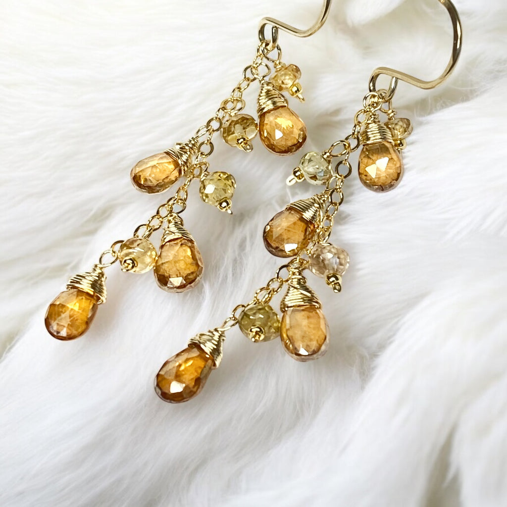 Golden Topaz and Natural Zircon Dangle Earrings Gold Fill 3