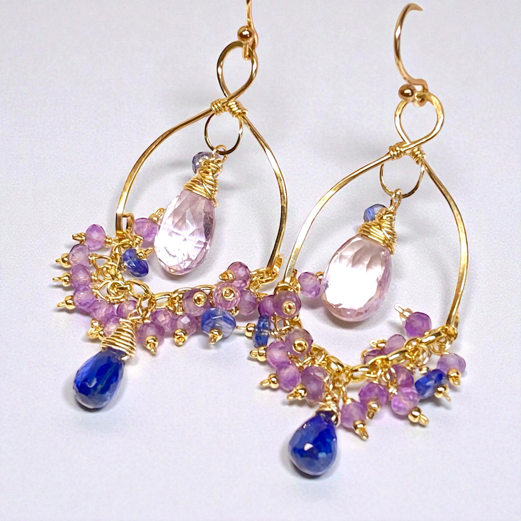 Lavender and Blue Gemstone Chandelier Dangle Earrings 14kt Gold Fill