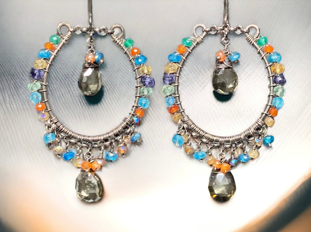 Statement Multi Gemstone Hoop Earrings