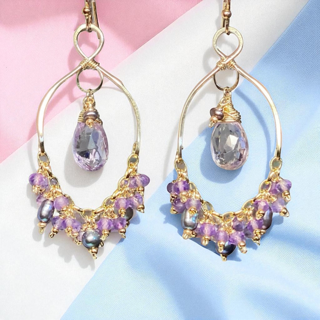 Lavender Gemstone Chandelier Dangle Earrings 14kt Gold Fill